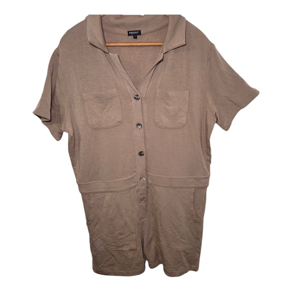 Bleusalt Malibu Women's Short Sleeve Button Front Romper Taupe Size 4